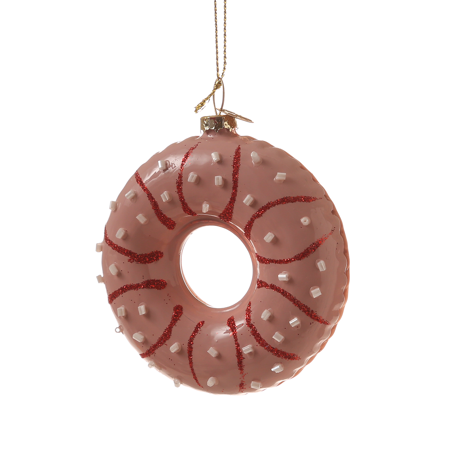 Weihnachtsbaumschmuck DONUTS - Glas - inkl. Aufhänger - mit Verzierung - H: 8,5cm - 4er Set