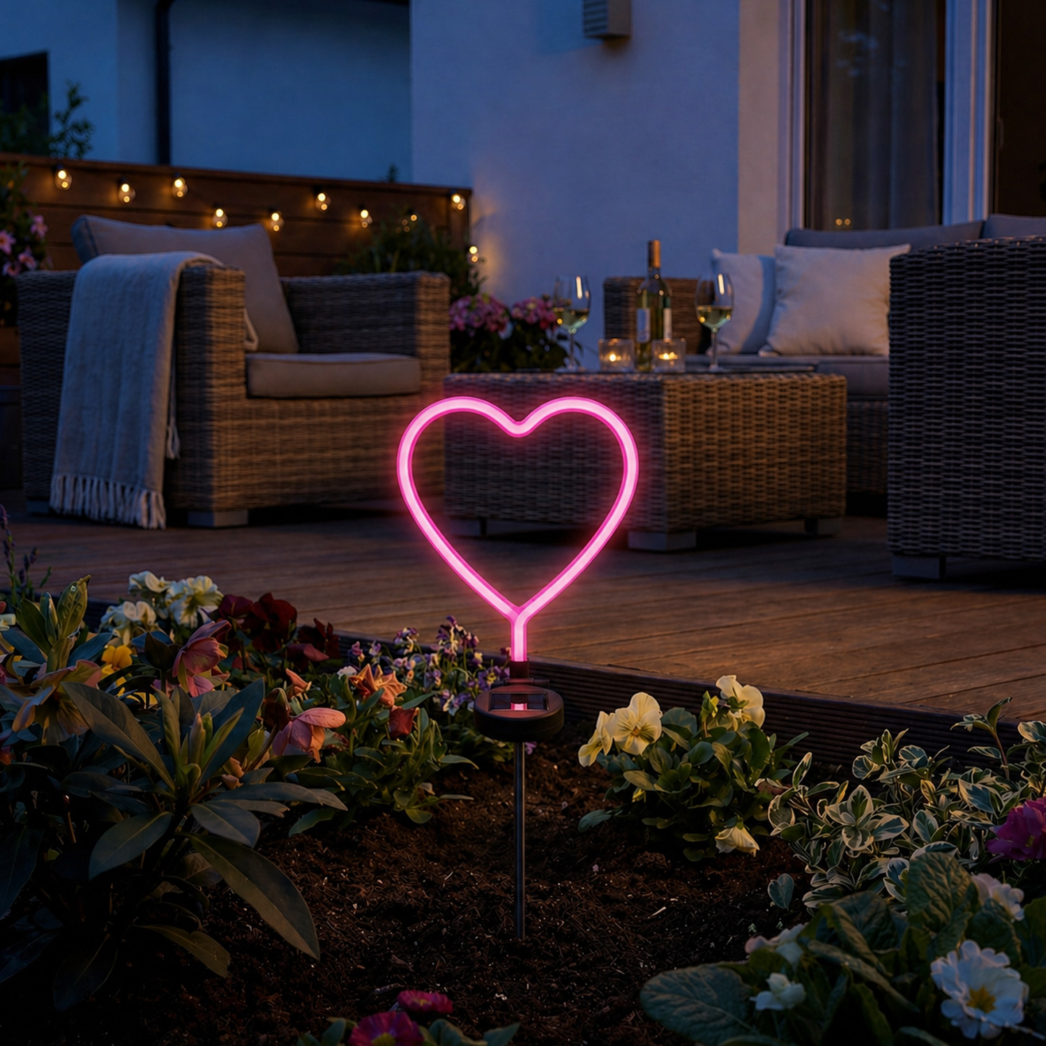 LED Solar Gartenstecker Herz - Solarleuchte pinkes Neonherz - H: 72cm - Lichtsensor
