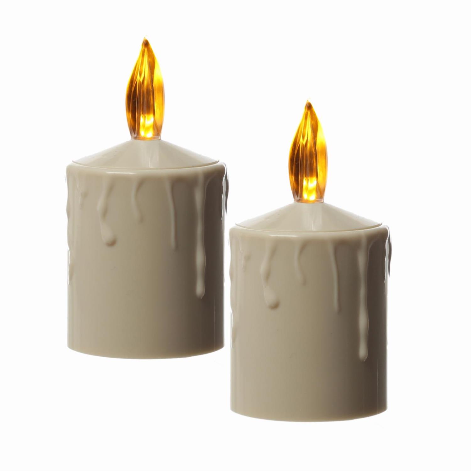 LED Kerzen - Grabkerze - Grablicht - H- 11-5cm-D- 6cm - Sensor - bis 500h - beige - 2er Set