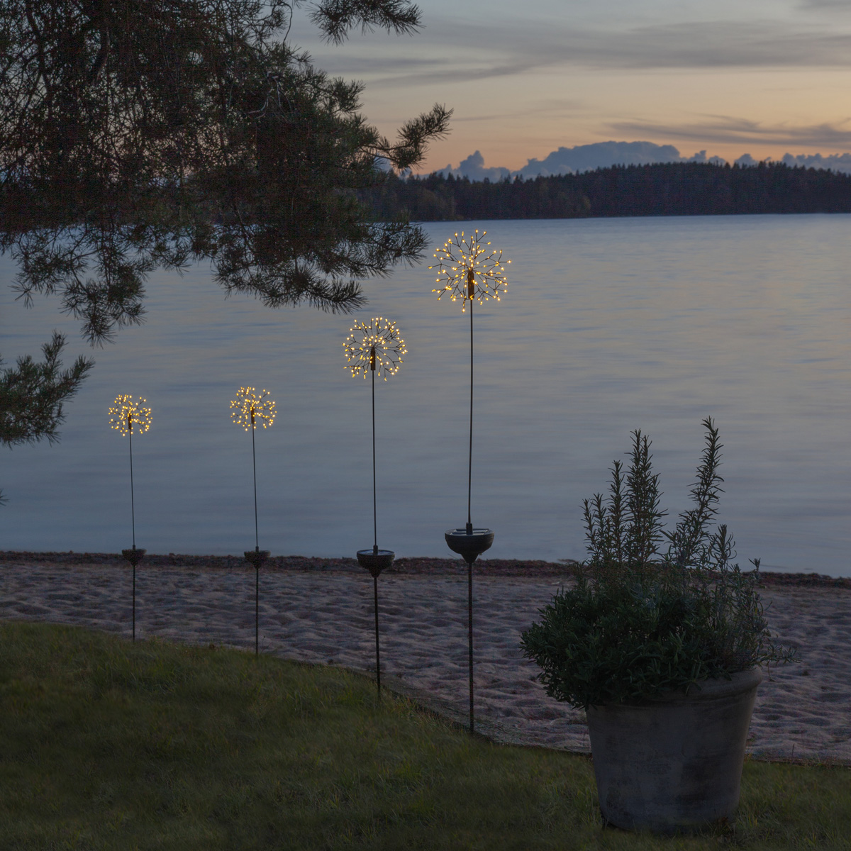 LED Solarstab "Firework" Gartendeko - 92 warmweiße LED - H: 85cm - Dämmerungssensor