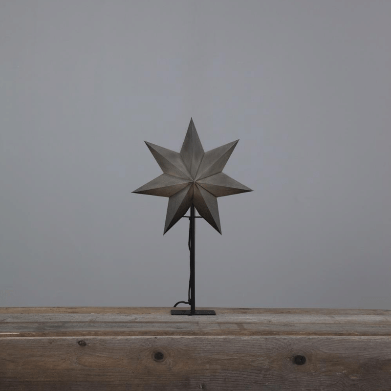 Papierstern "Ozen" - stehend - 7-zackig - D: 34cm, H: 55cm - E14 Fassung - inkl. Kabel - anthrazit