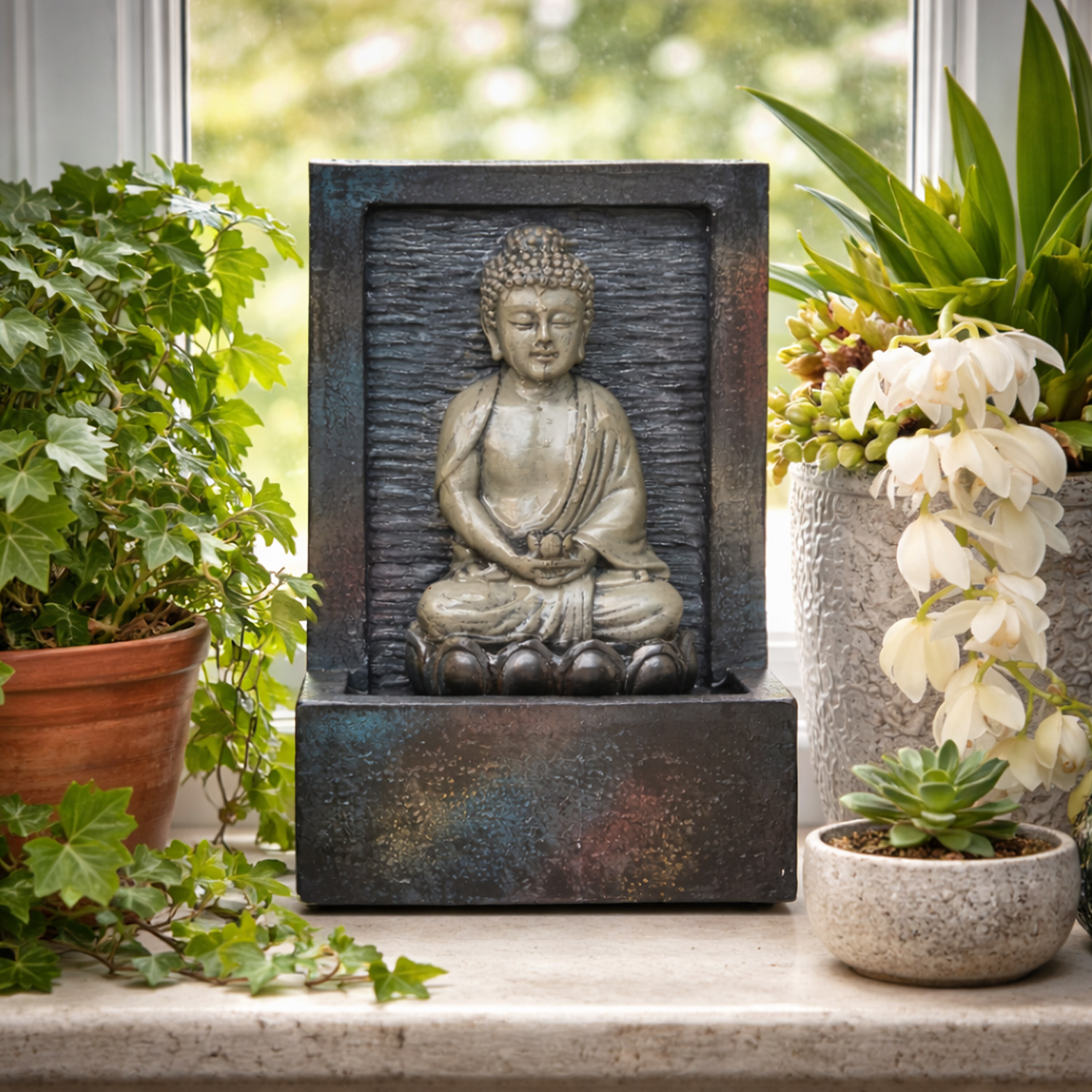 Brunnen Buddha polyresin Hochspannung Indoor dunkel