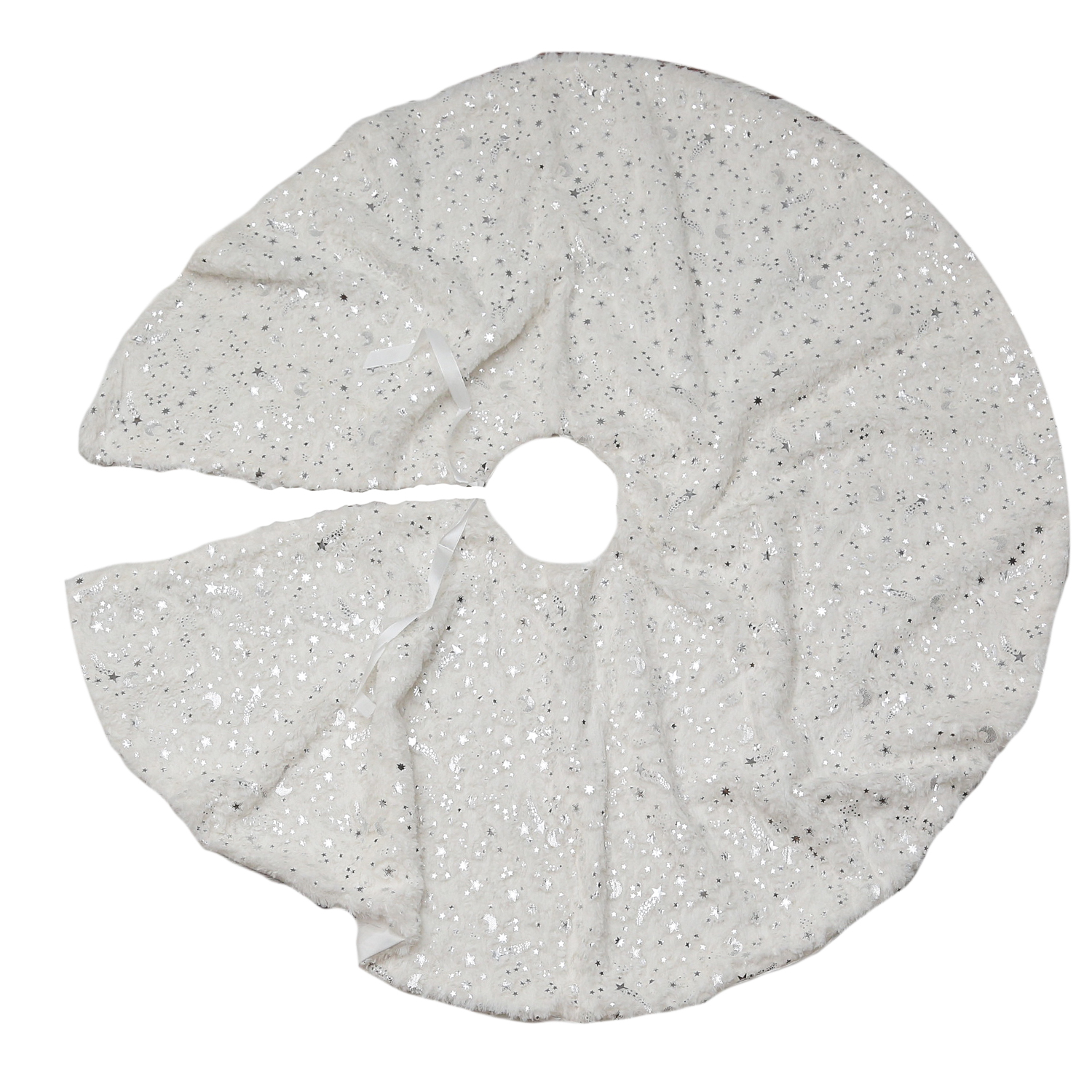 Weihnachtsbaumdecke Mond und Sterne - Baumteppich - Polyester - D: 90cm - rund - weiß, silber