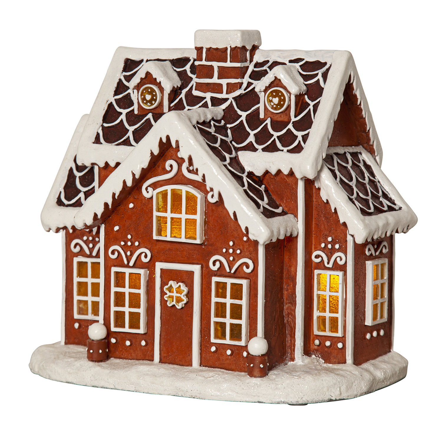 LED Lebkuchenhaus - 3 warmweiße LED - H: 24,5cm - Timer - Batterie oder Trafo - braun