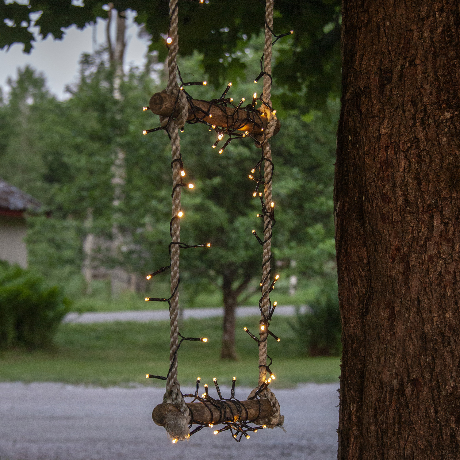 LED Lichterkette - AKKU - 160 warmweiße LED -  L: 11,2m -  Batterie - Timer - outdoor - schwarz