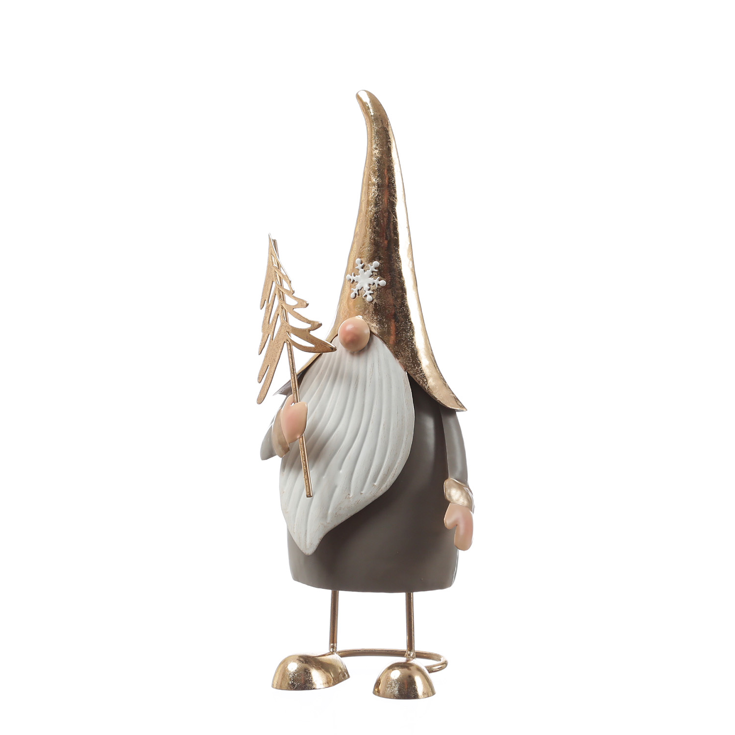 Weihnachtswichtel NILS mit Baum - Dekofigur aus Metall - H: 35cm - gold, grau