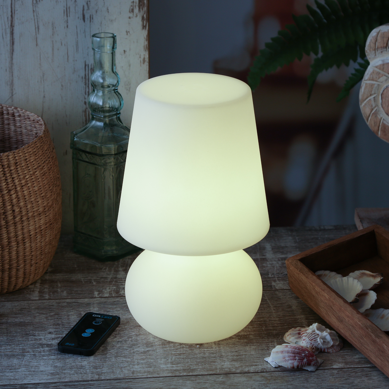 LED Garten Tischlampe - Schirmlampe - wetterfest - dimmbar - mit Fernbedienung - aufladbar - H: 26cm