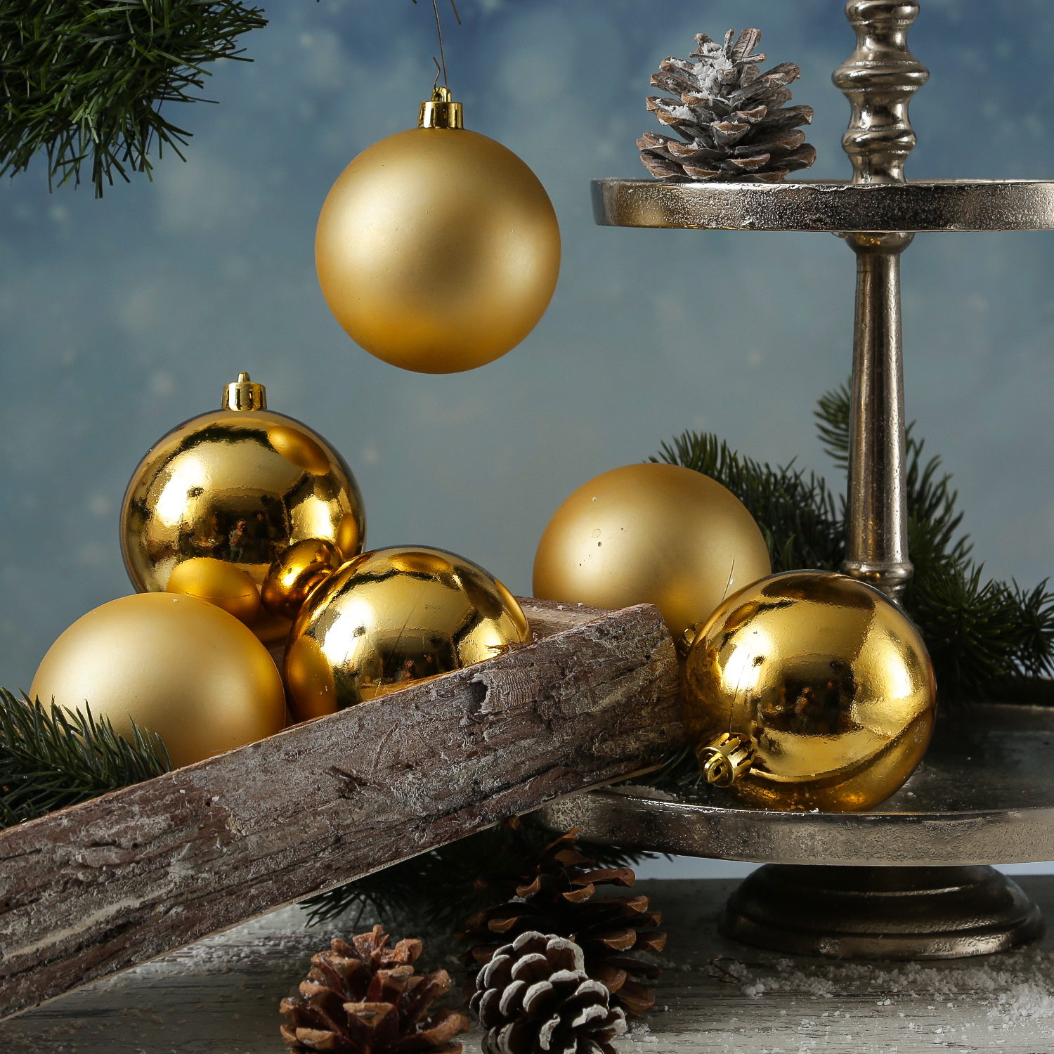 Christbaumkugeln - Weihnachtbaumskugeln - bruchfest - D: 8cm - glänzend/matt  - gold - 6er Set