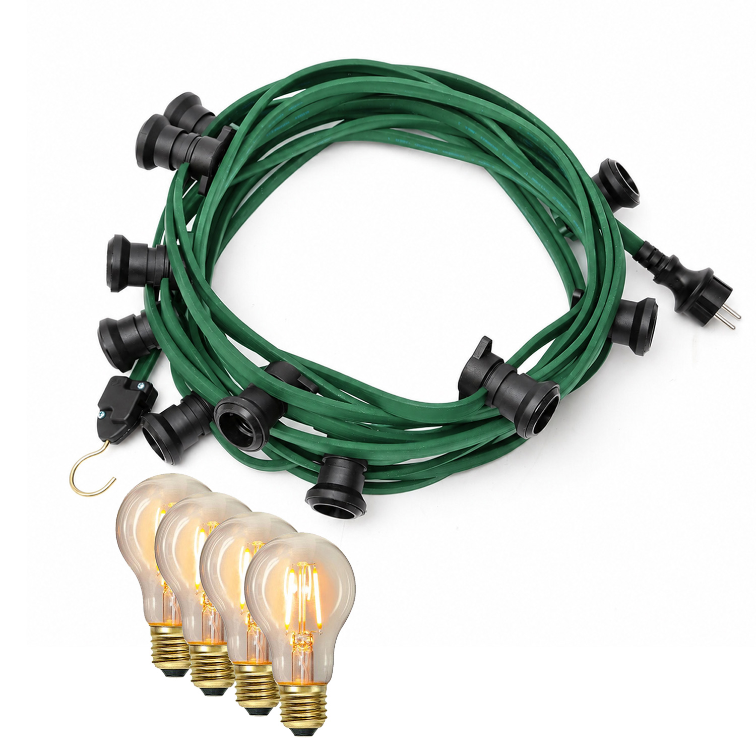 Illu-/Partylichterkette 20m - Außenlichterkette grün - 20x E27 EDISON LED Filamentlampen