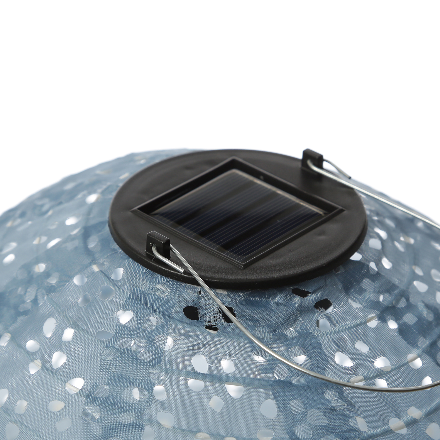 LED Solar Lampions - mit Blumenmuster - warmweiße LED - D: 25cm - Lichtsensor - blau - 2 Stück