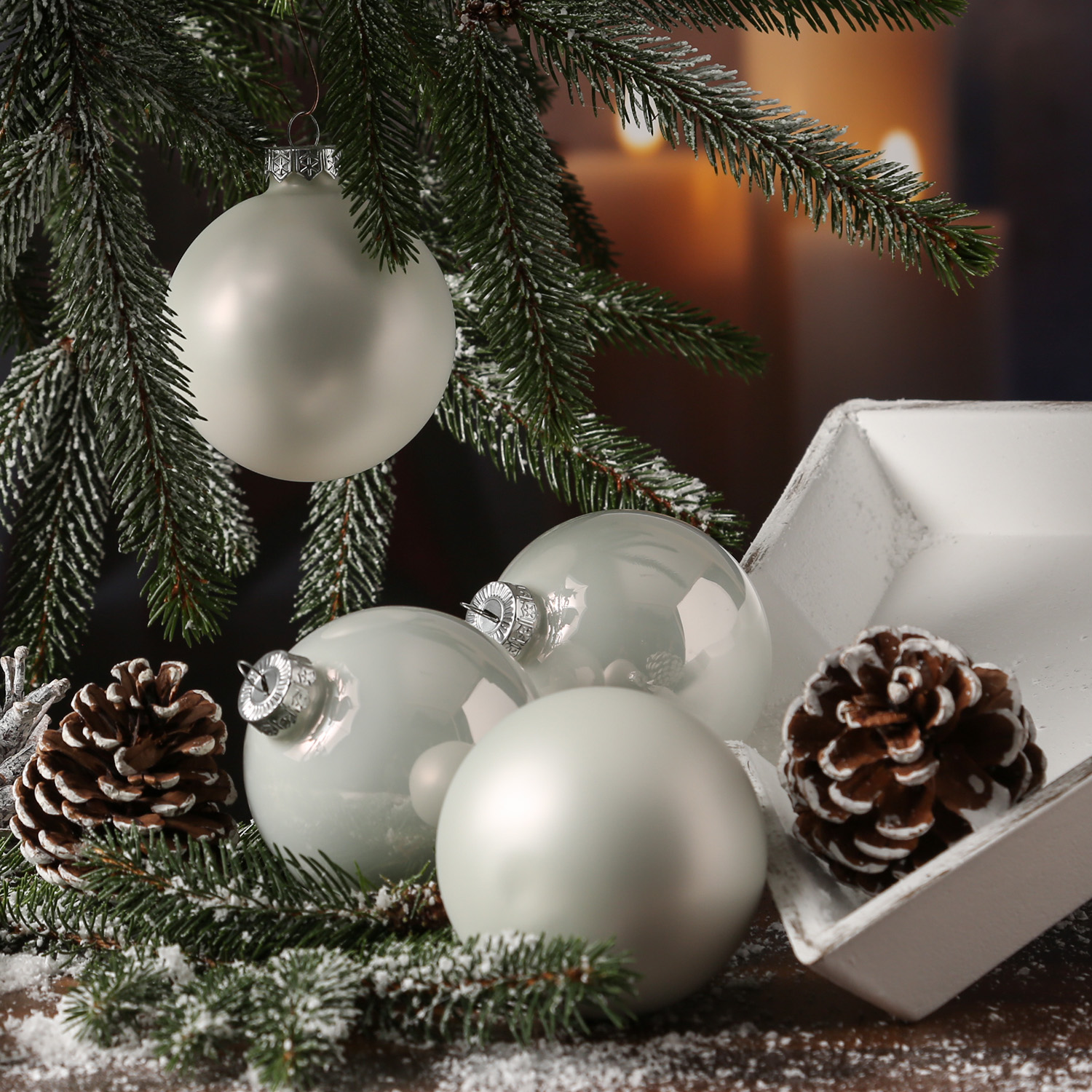 Christbaumkugel - Weihnachtsbaumkugel - Glas - D: 8cm - glänzend und matt - weiß - 6er Set