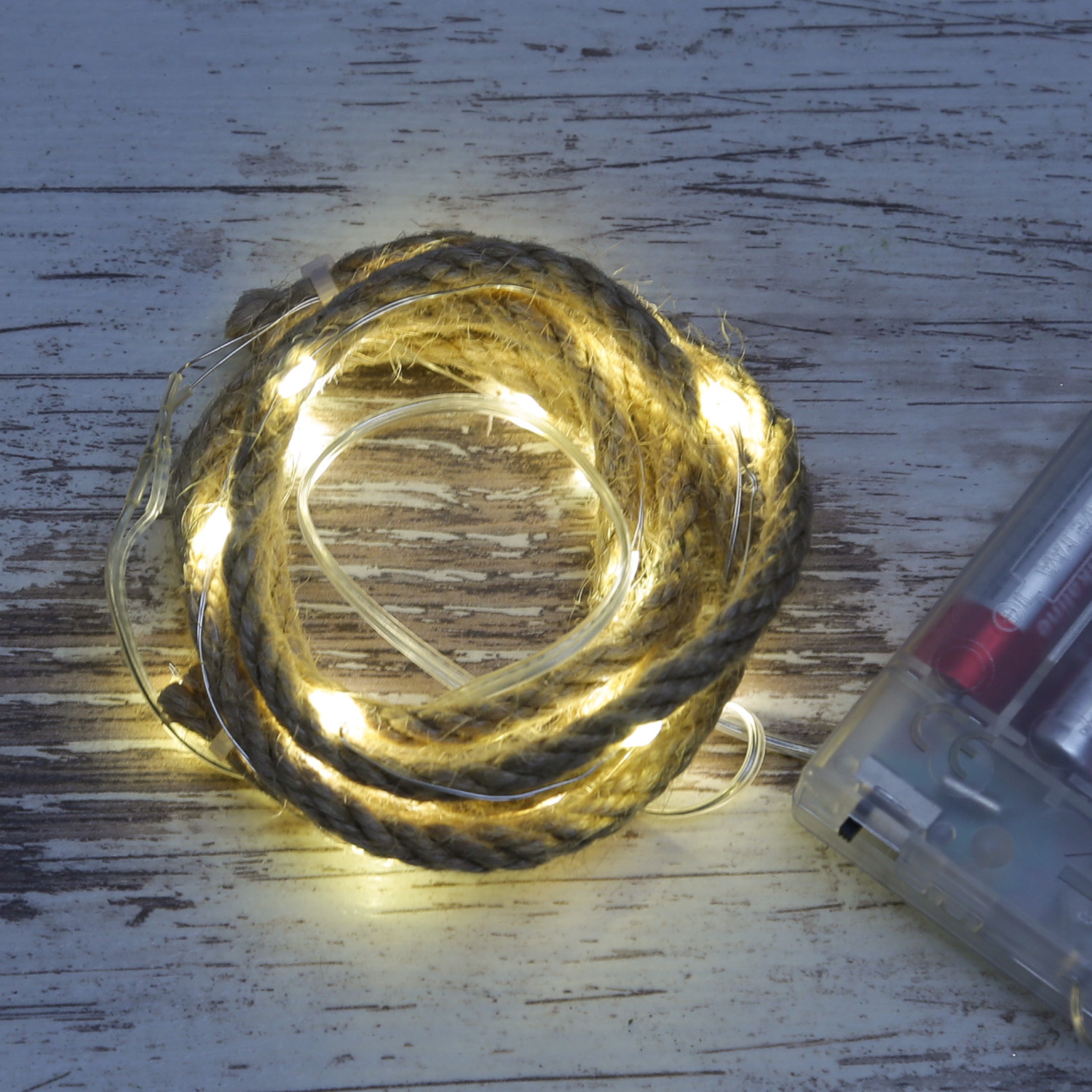 LED Lichterkette Seil - Deko-Tau - 20 warmweiße LED - L: 1m - Timer - Batterie - für Innen