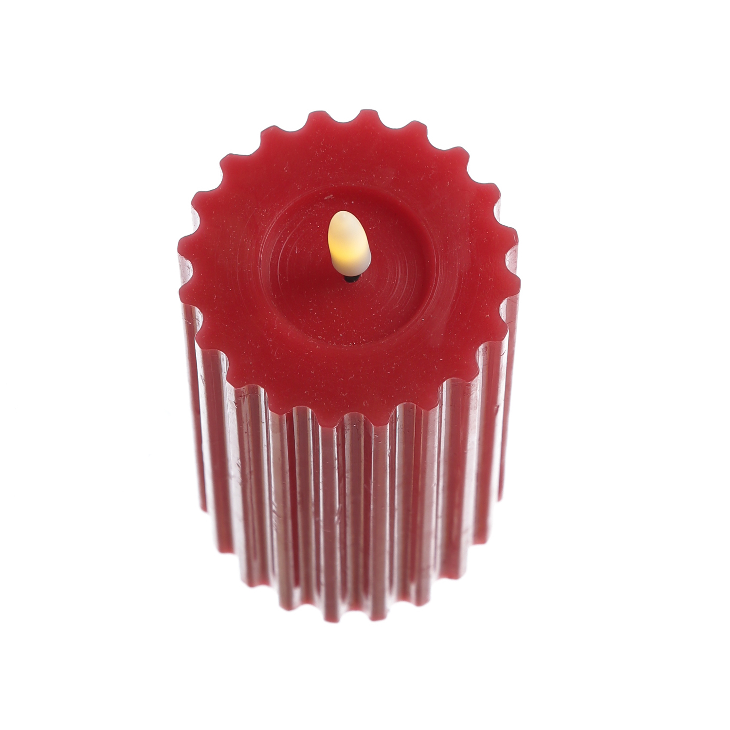 LED Kerze LIV - gerillt - Echtwachs - warmweiße 3D Flamme - H: 17,5cm - D: 7,5cm - Timer - rot