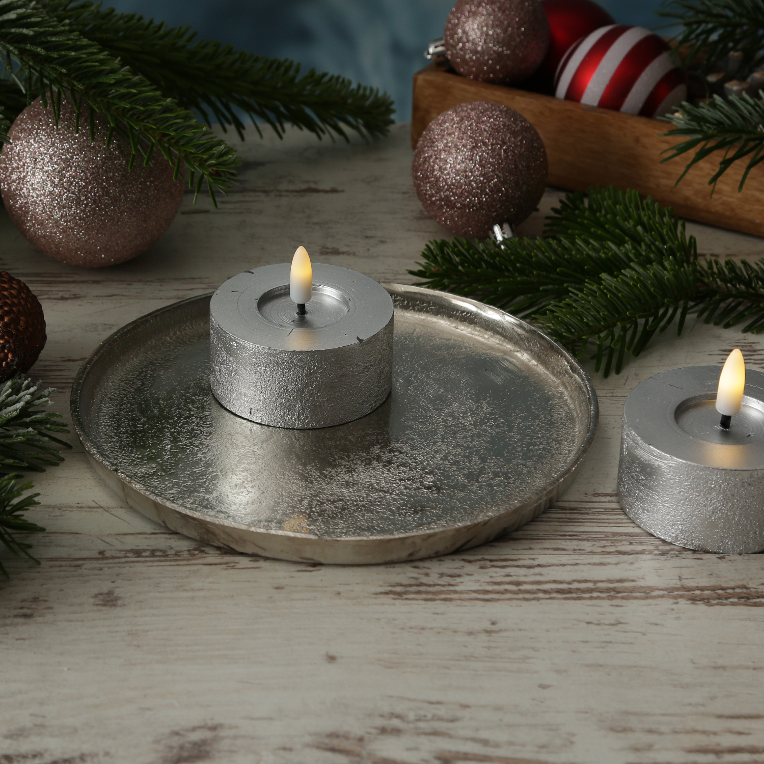 Dekoteller - Dekotablett - Kerzenteller - Aluminium - D: 20cm - rund - silber