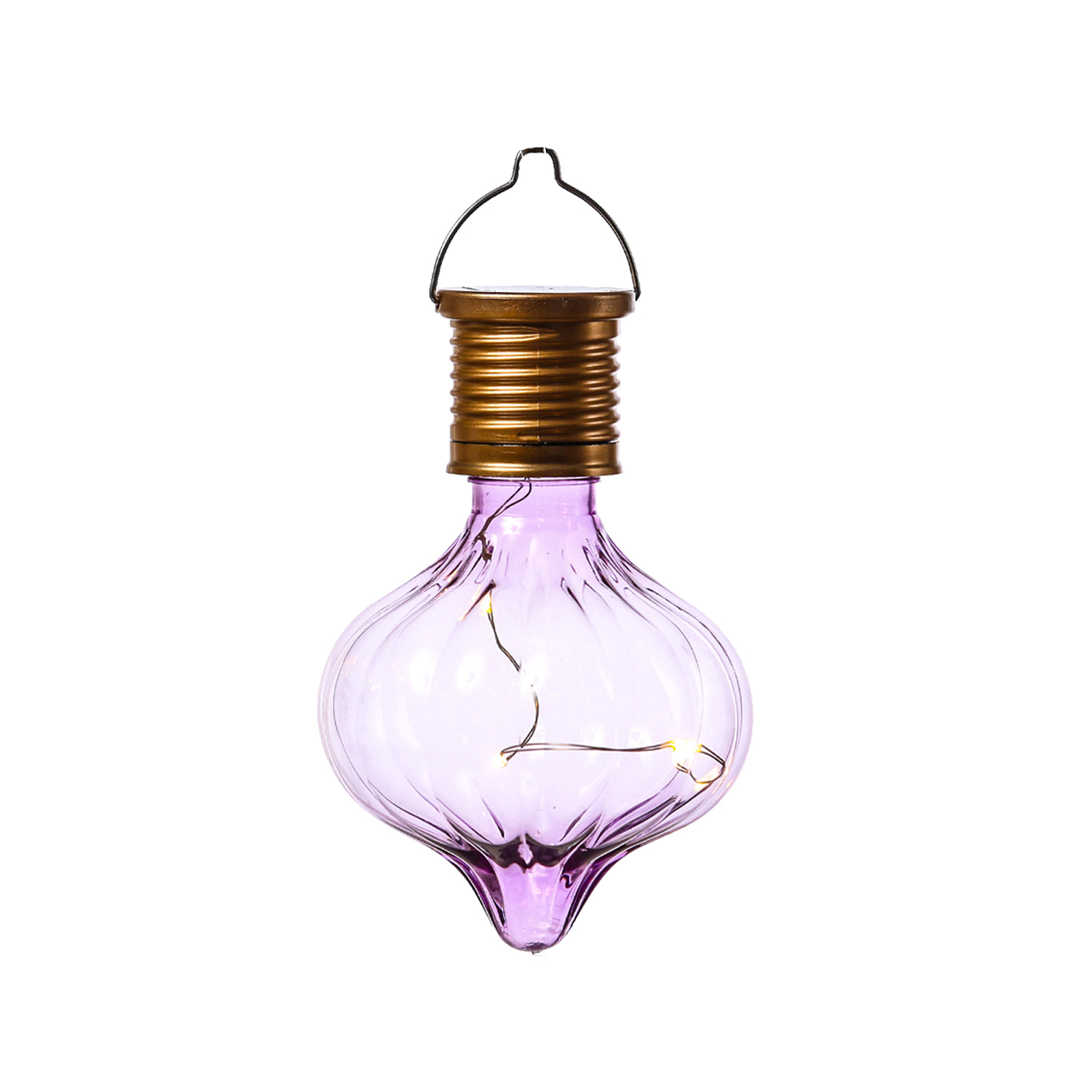 LED Solar Glühbirne GLOW - Kugelleuchte - warmweiße LED Drahtlichterkette - H: 11,7cm D:7,5cm - lila