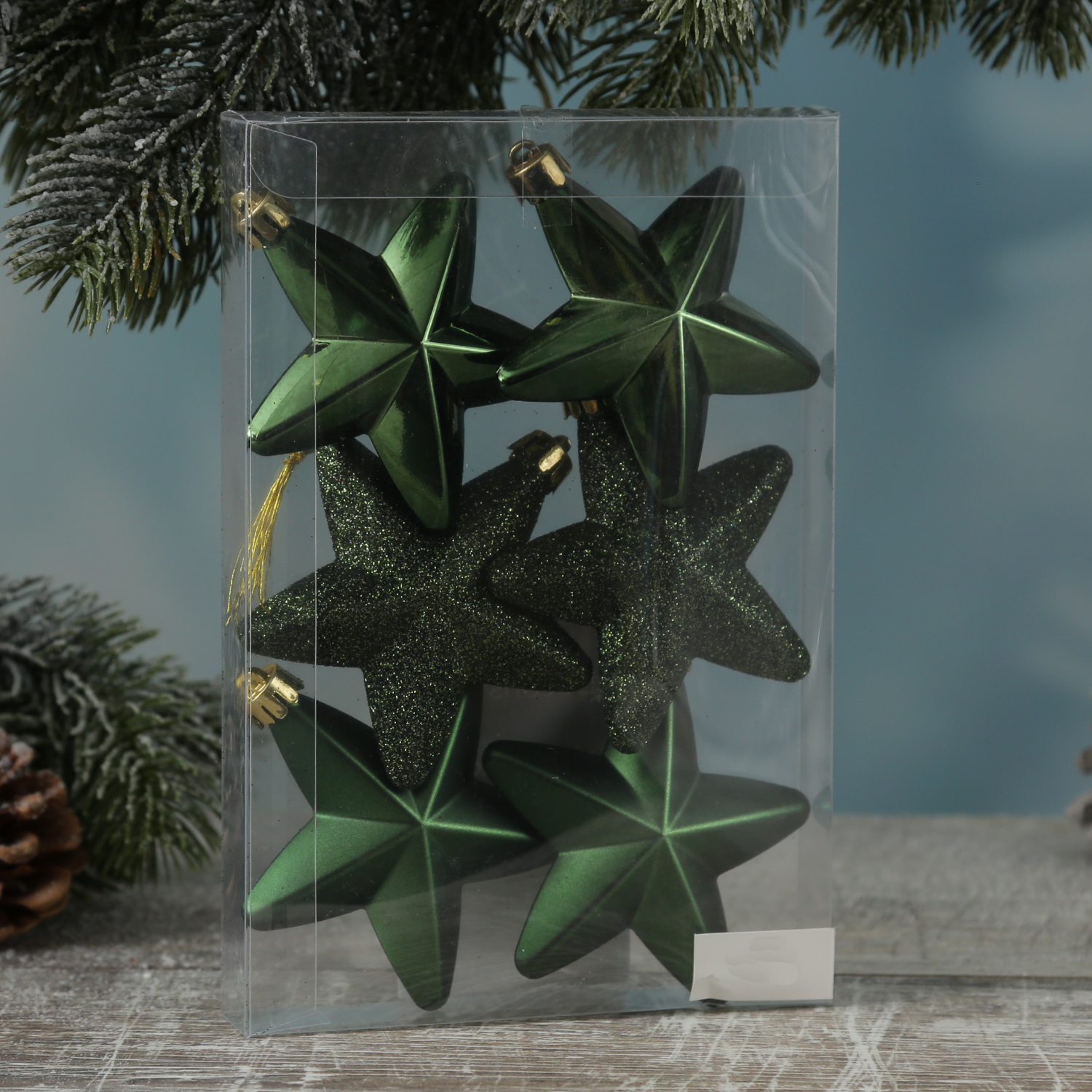 Christbaumschmuck STERN - Weihnachtsbaumschmuck - bruchfest - H: 7,5cm - grün - 6er Set