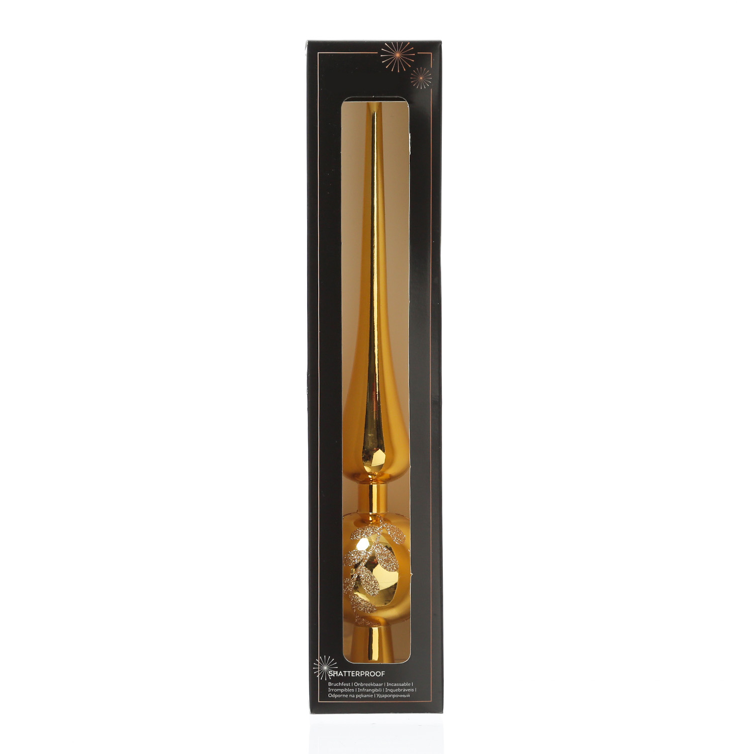 Christbaumspitze mit Blattmuster - Weihnachtsbaumspitze - Kunststoff - H: 30cm - gold glänzend