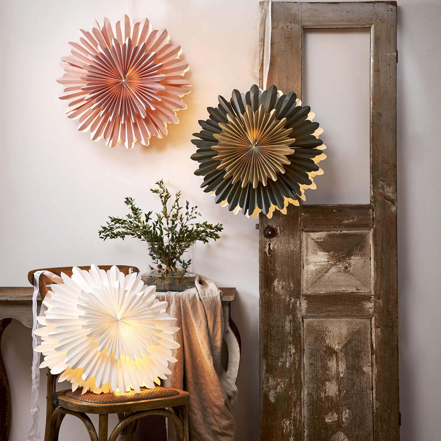 Papierstern Crystal - hängend - D: 50cm - mit Band - Papier mit Dekor - grün