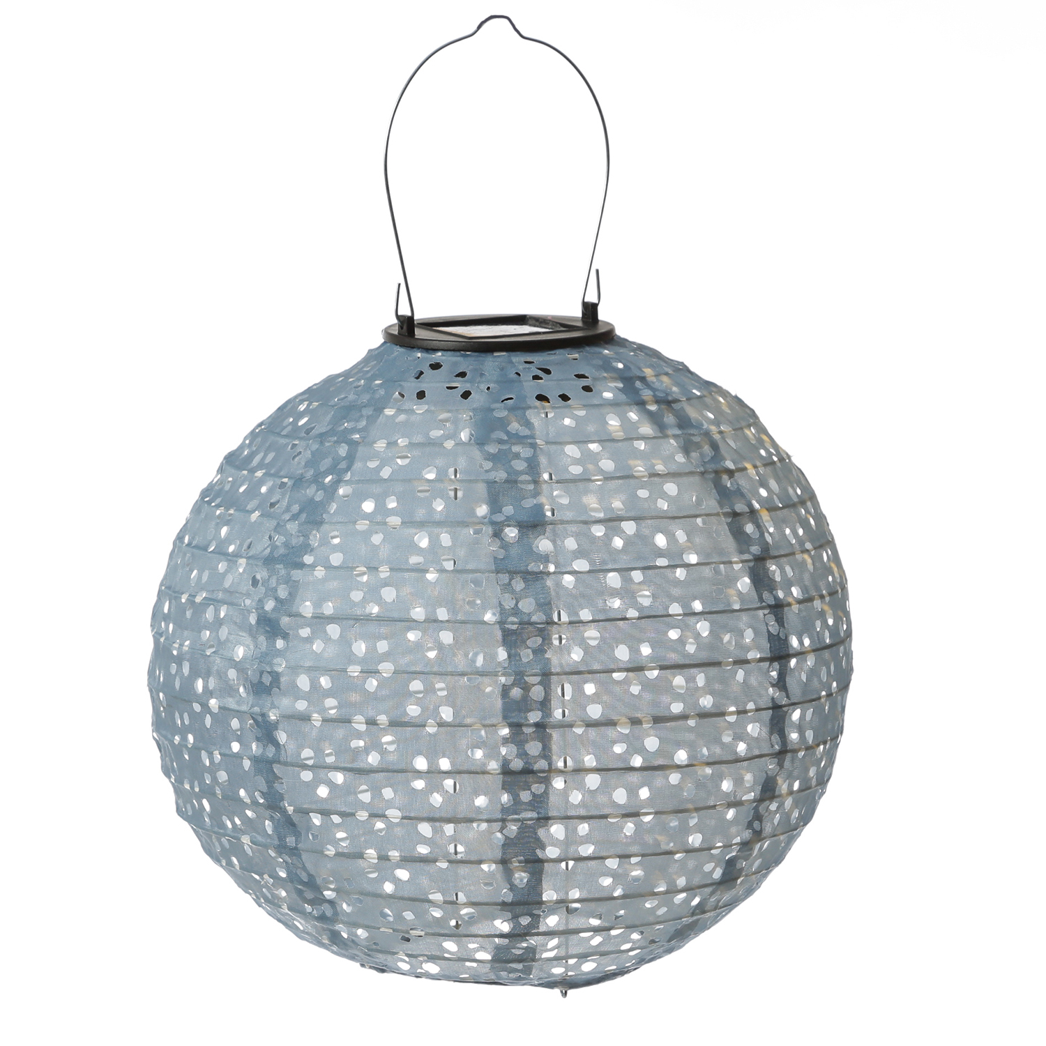 LED Solar Lampions - mit Blumenmuster - warmweiße LED - D: 25cm - Lichtsensor - blau - 2 Stück