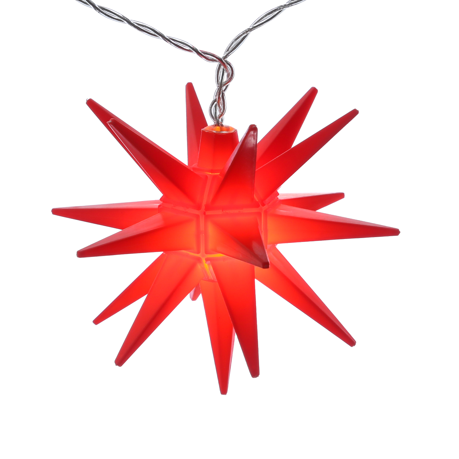 LED Lichterkette 3D Sterne - 8 warmweiße LED - L: 2,80m - Trafo - für Außen - rot