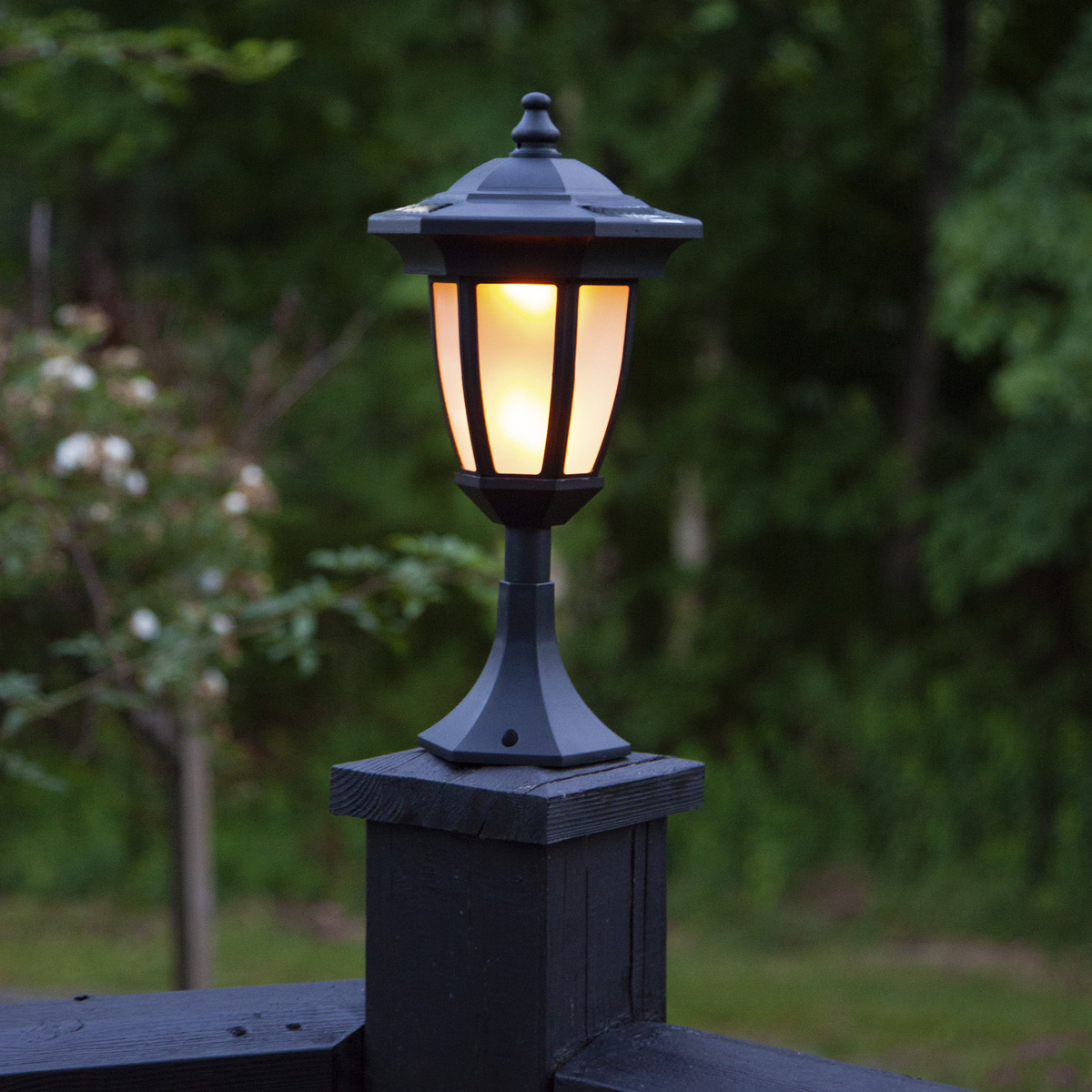LED Solar Laterne "Flame" - 4in1 - Tisch/Boden/Wand - gelbe LED - Dämmerungssensor - schwarz