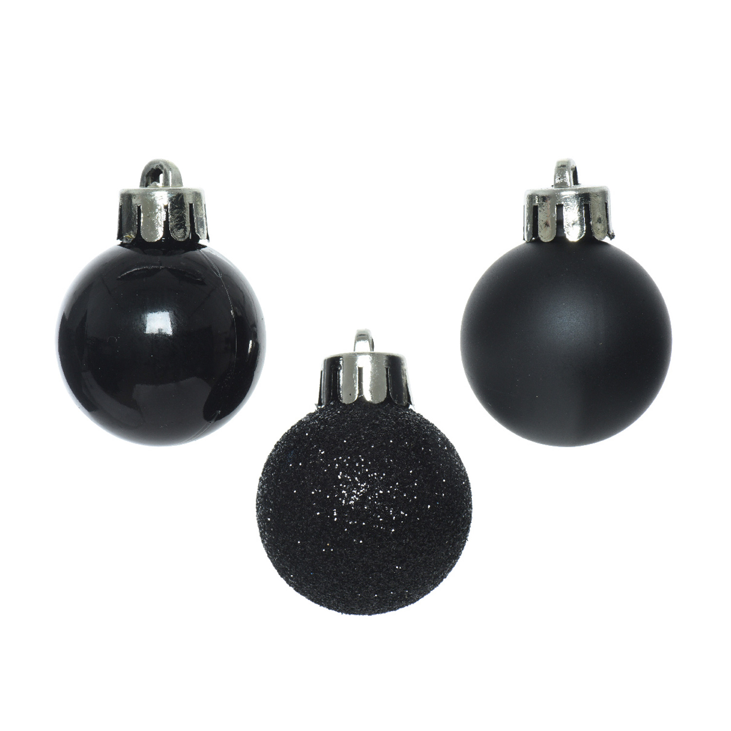 Christbaumkugel - Weihnachtskugel - bruchfest - D: 3cm - glänzend matt glitzernd - schwarz - 14 Stk.