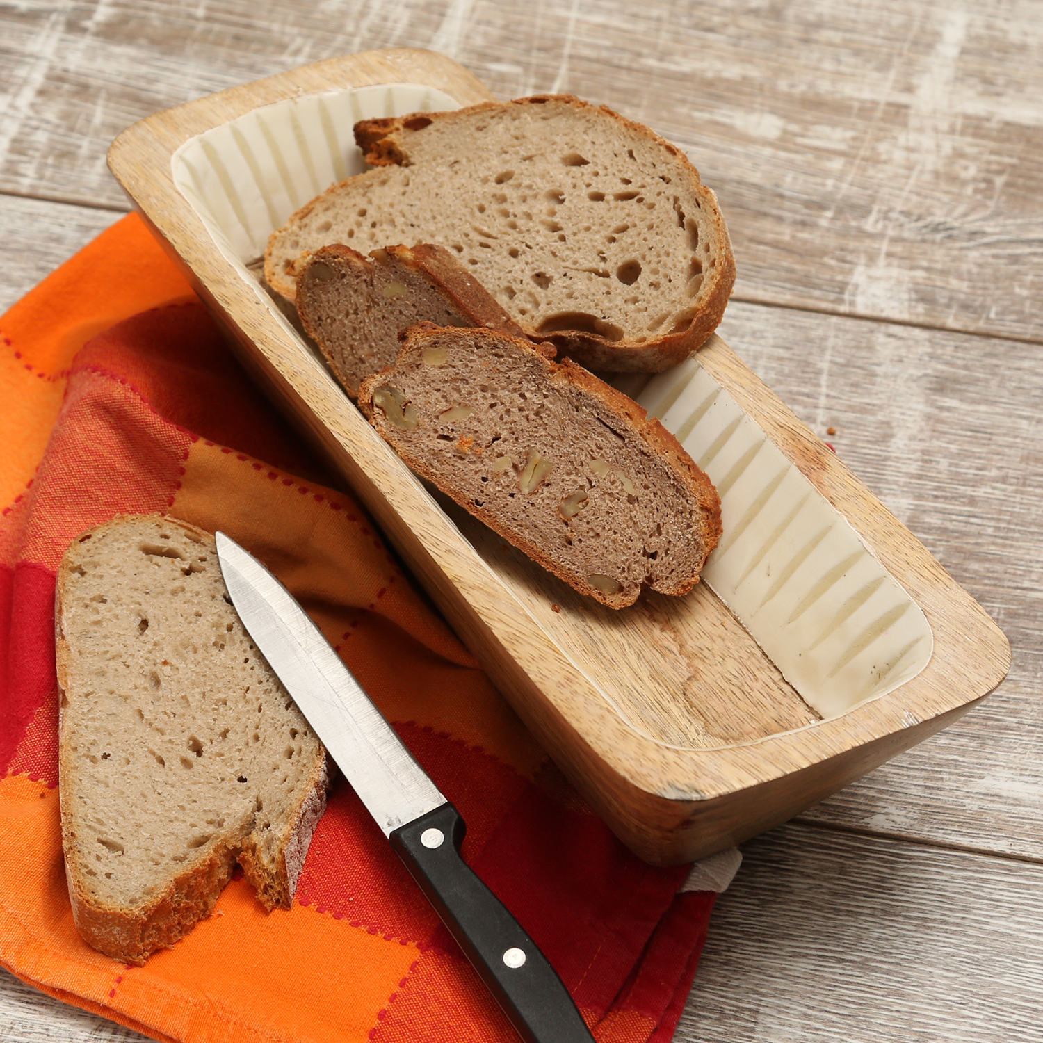 Dekoschale - rechteckig - Mangoholz - L: 30cm - H: 8cm - natur, weiß