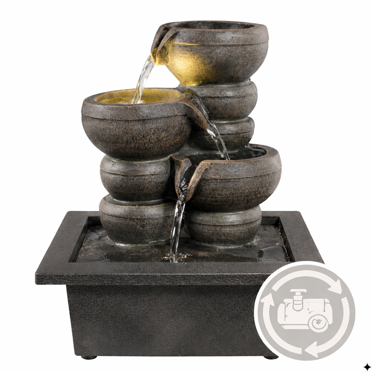 Kaskaden-Tischbrunnen mit LED Beleuchtung H25cm Zimmerbrunnen innen und außen