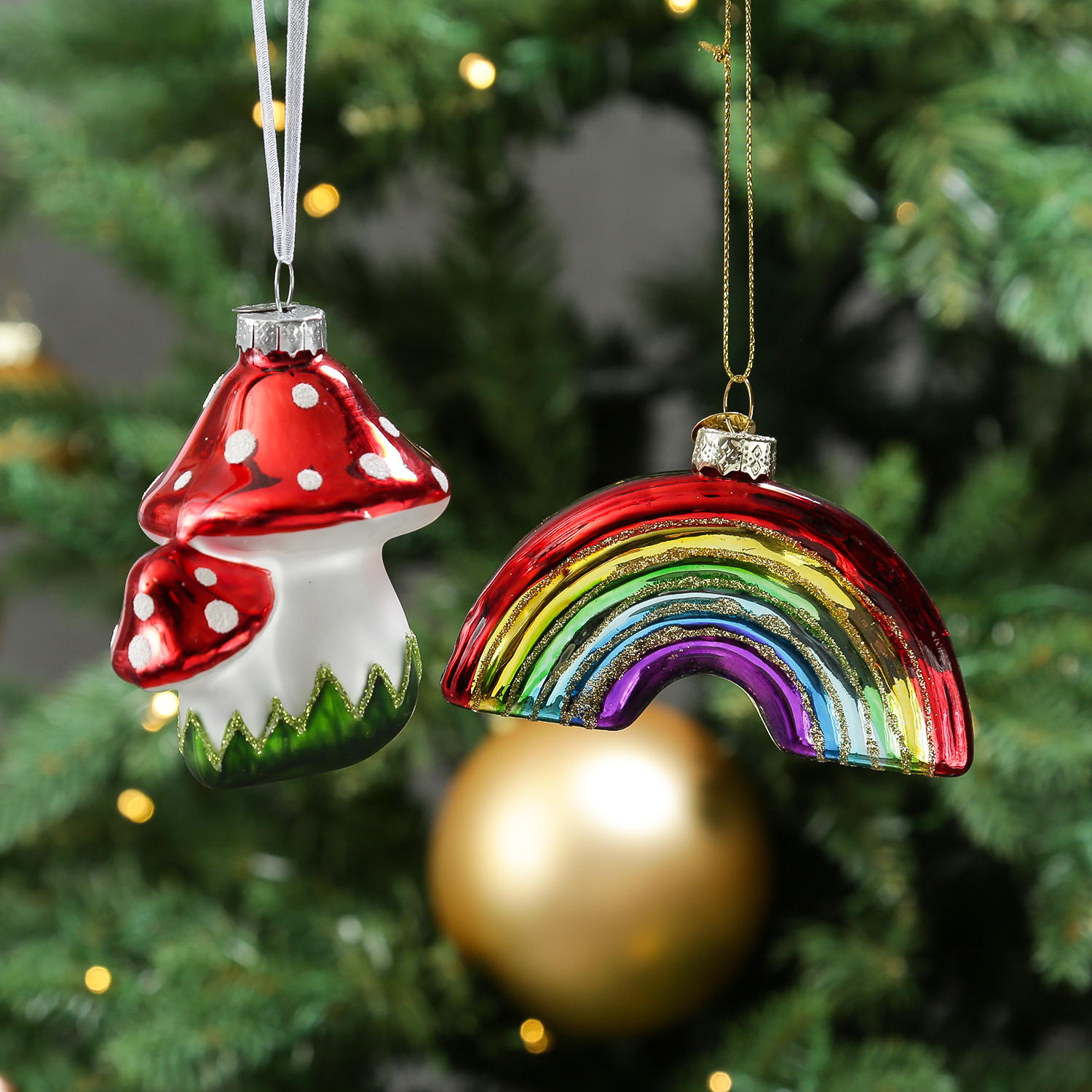 Weihnachtsbaumschmuck Fliegenpilze - Christbaumschmuck - Glas - H: 8cm - rot, weiß