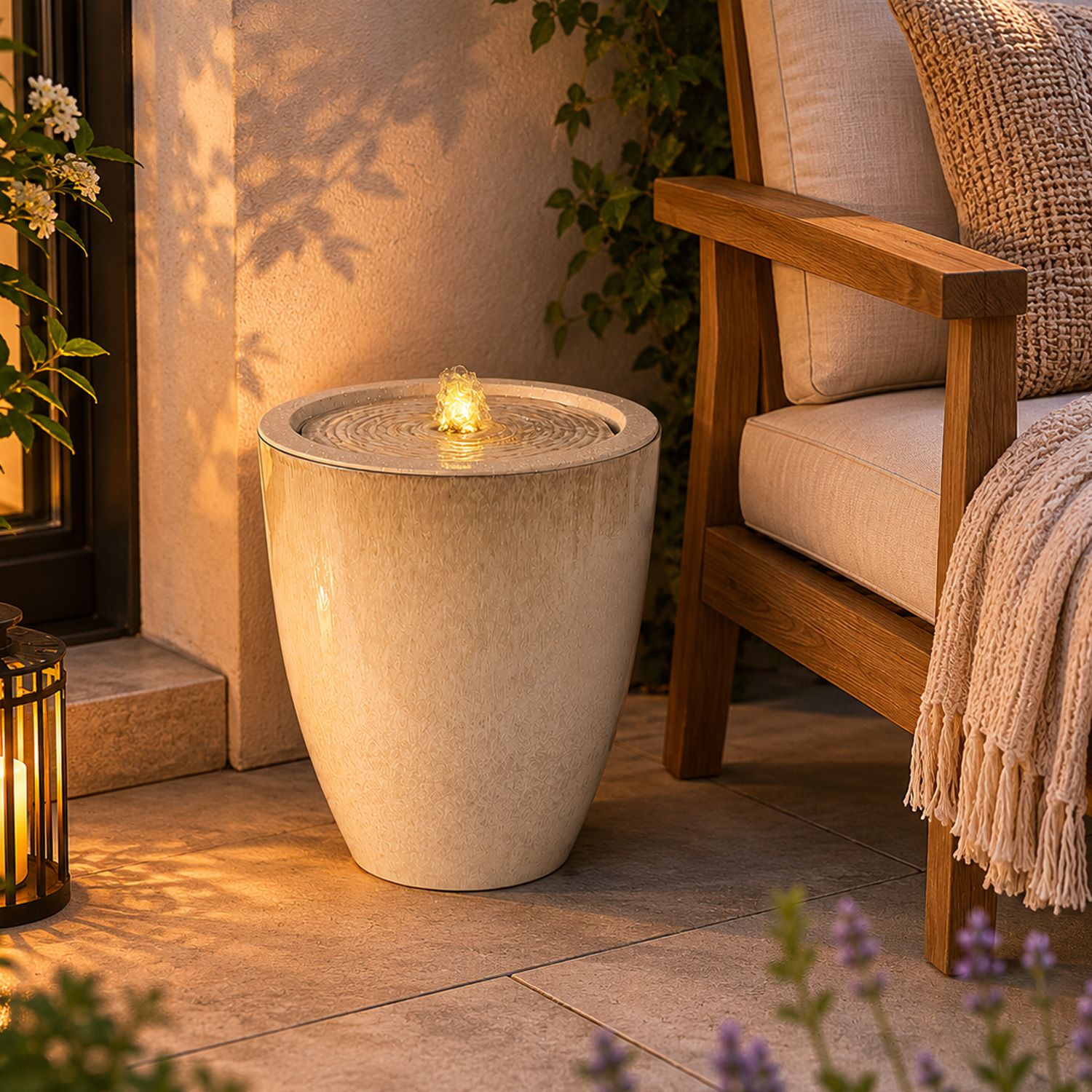 LED Gartenbrunnen - Springbrunnen in Keramikoptik - H: 35cm - mit ...